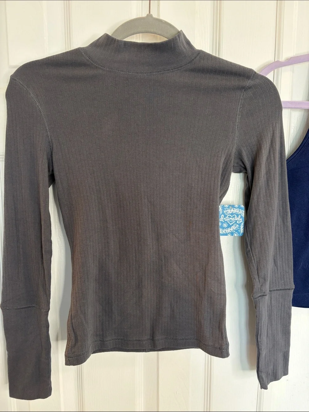 Free People Intimately Charcoal Ribbed Mock Neck Long Sleeve Crop Top Casual XS
